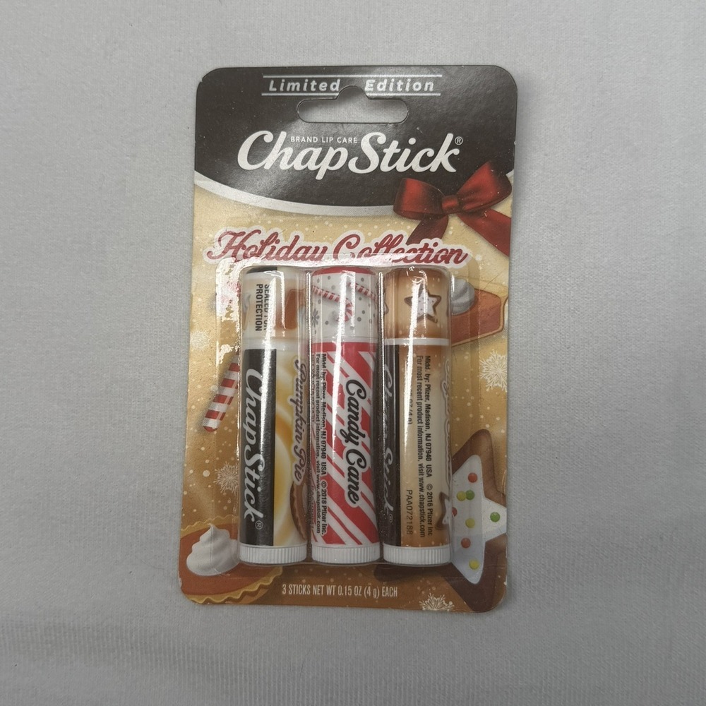 ChapStick Holiday Collection Limited Edition 3 Pack Candy Cane Pumpkin Pie Sugar